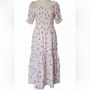 LoveShackFancy xTarget Smocked Floral Milkmaid Midi Tiered Dress XS Cottagecore